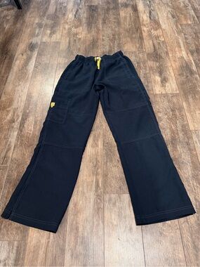 Women's Navy Straight-Leg Cargo Pants with Yellow Drawcord